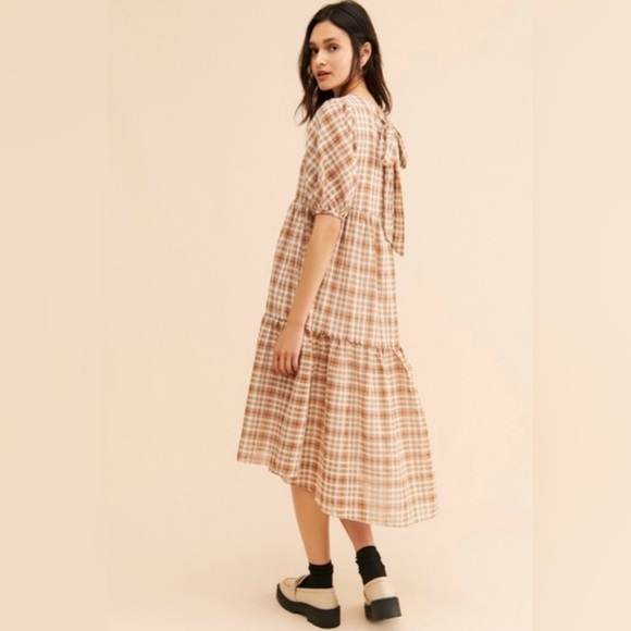 English Factory Plaid Midi Dress in Brown Check - Picture 1 of 3